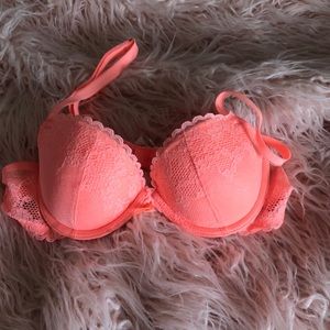 Neon orange lace bra